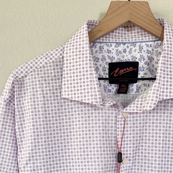 EGARA NWT XXL Slim Fit Sport Shirt • Berry Pink Purple Geo Tile Print Button Up - Picture 2 of 11